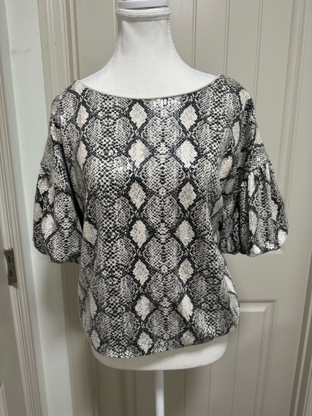 Fate Snake-Print Puff Sleeve Blouse